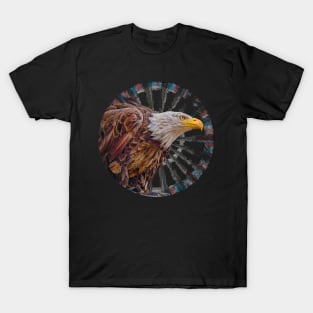 Bald Eagle Retro Circle Wheel Design T-Shirt